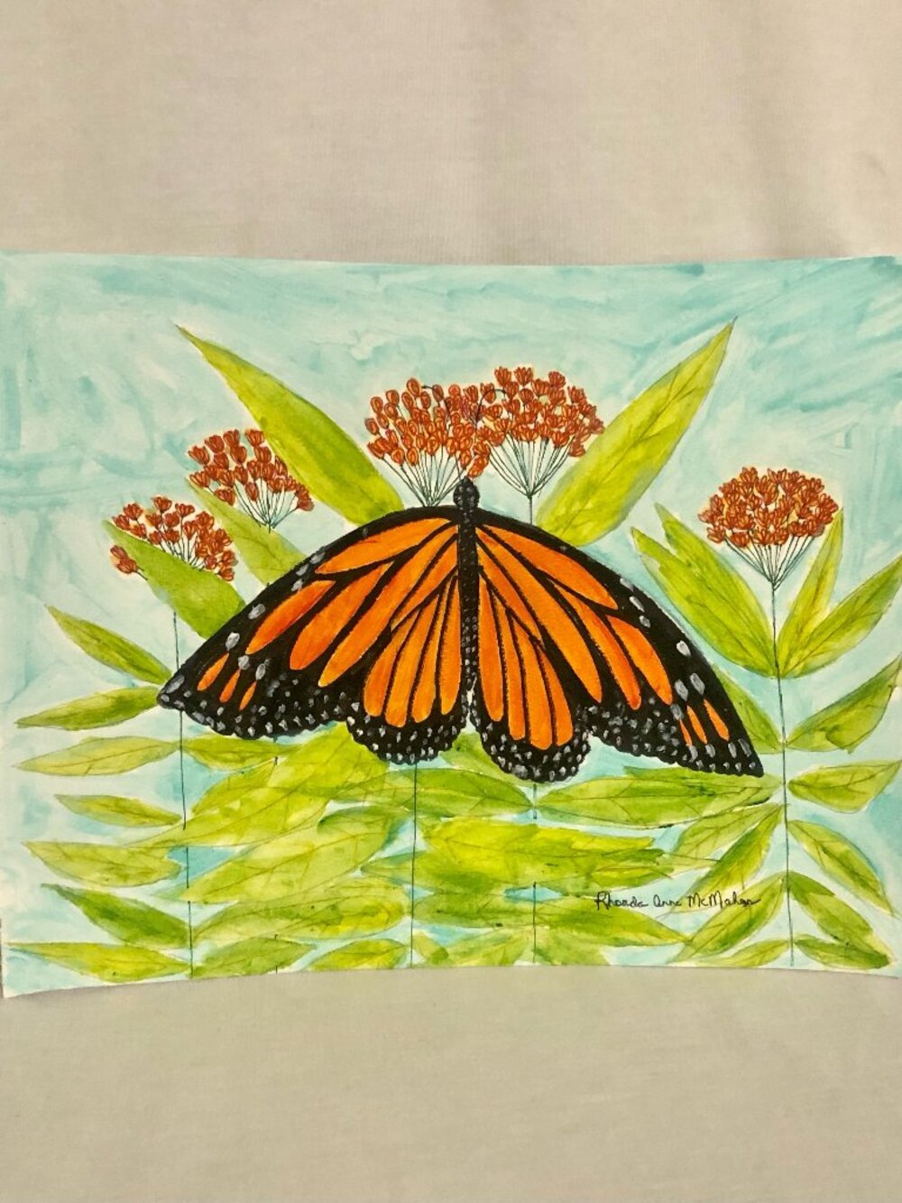 Monarch Butterfly on Milkweed Watercolor Painting....